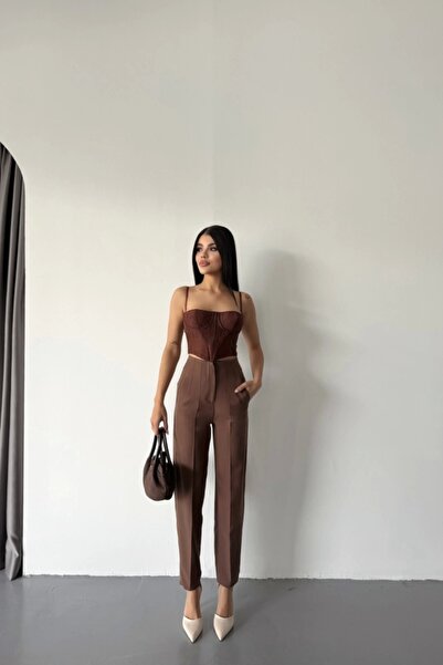 Genel Markalar PANTOLON PENSLİ ATLAS KUMAŞ - Kahverengi