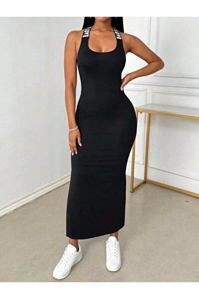 ESSE BUTİK Γυναικείο φόρεμα με στρογγυλή λαιμόκοψη με διαγώνια ρίγα Love με λ...