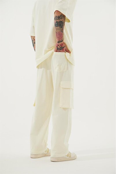 Machinist Ανδρικό φαρδύ κρεμ παντελόνι Cargo Pocket Oversize