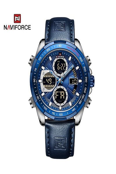 Naviforce Men's Sport Watches Digital Analog Quartz Waterproof Multifunctional Military Leather Watch for Men