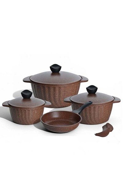 Procila 9-Piece Aluminum Cookware Set With Aluminum Lid Dark Red