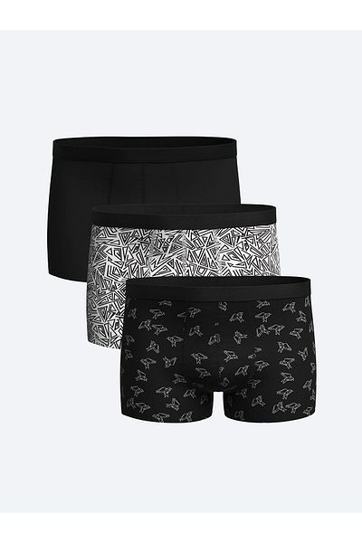 LC Waikiki Μαύρο Standard Mold Cotton Flexible Ανδρικό Boxer Σετ 3 τεμαχίων