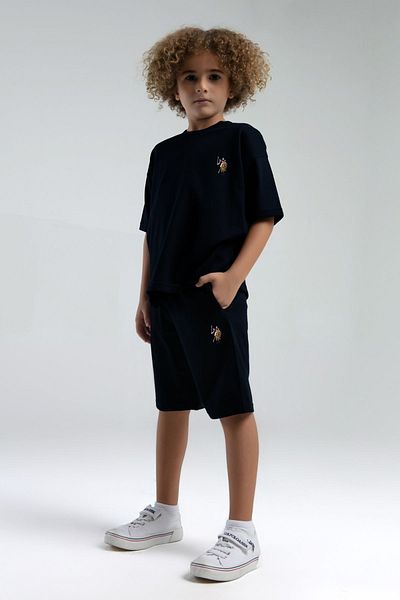 U.S. Polo Assn. Boy's Black T-Shirt Bermuda Suit