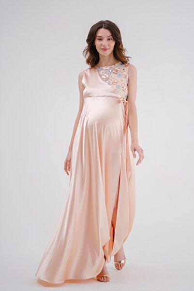 Even Fashion Hamile Giyim Somon Payetli Abiye Hamile Elbise