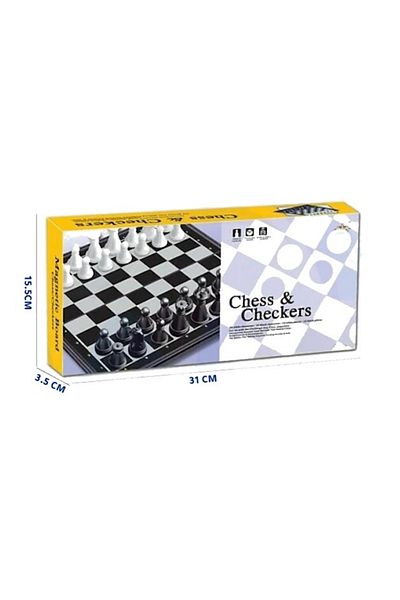 rexa Chess & Checkers Set – Black & White | 31 x 30 cm Folding Board Game for Travel & Home