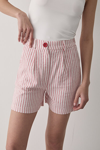 JASTE Kadın Pembe Keten Şort Pantolon