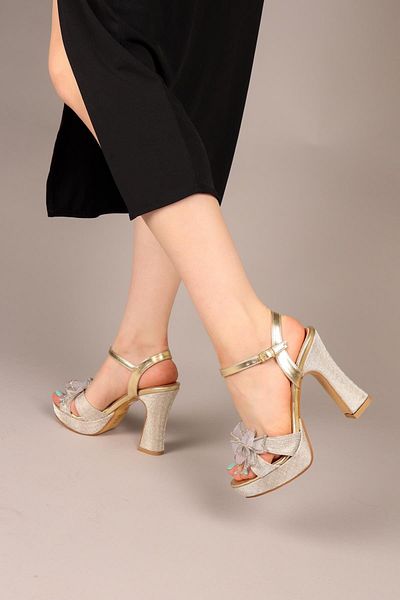 Birikon Twi̇nk Bow Platform Heeled Shoes Gold