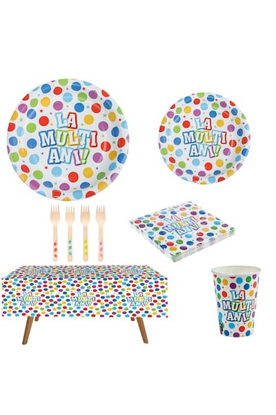 Jumbo Set of 61 party tableware for children and adults, Multi-Colored Happy Birthday Theme