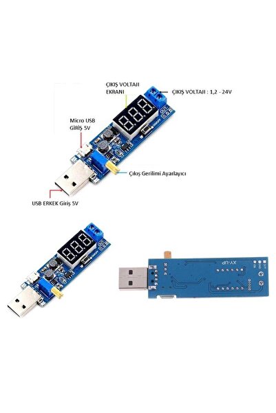 Hatfon Elektronik DC-DC USB Giriş:5V Çıkış: 0-27V Dc Boost Stepup Voltaj Yüks...