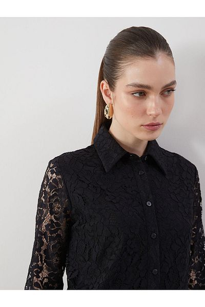 LC Waikiki Lcwaikiki Classic Black Lace Women Shirt Dress S5Mh94Z8Nvy25