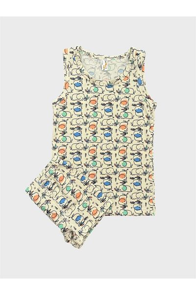 tusem butik homewear Σετ μπόξερ αθλητής με βαμβακερό κρεμ χρώμα για αγόρι με σχέδιο ελέφαντα