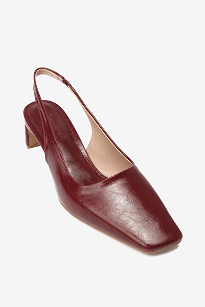 Seniorah Burgundy Skin Blunt Toe Women's Heeled Shoes