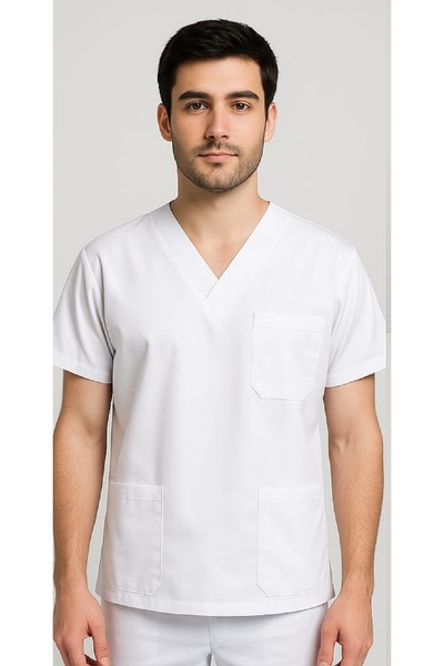 Mastex Unisex Terikoton Hemşire Doktor Forması Beyaz Tek Üst
