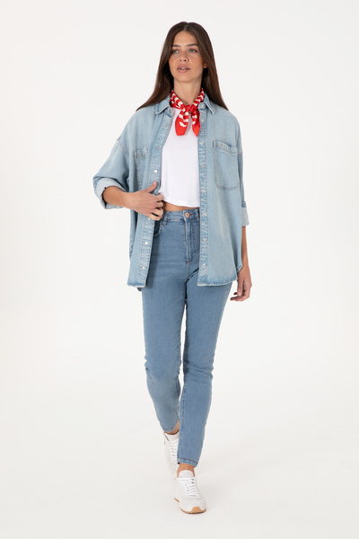 U.S. Polo Assn. Kadın Açık Mavi Skinny High Waist Fit Jean Pantolon 50297532-...