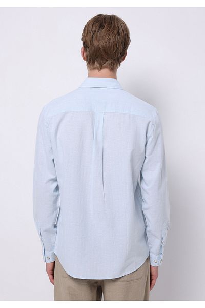Colin's Regular Fit Shirt Neck Plain Men's Linen Blended Light Blue Long Sleeve Shirt