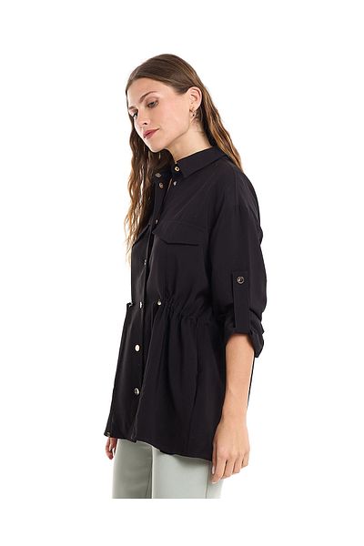 R&B Solid Jacket with Snap Button Closure