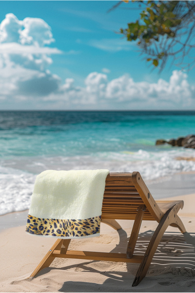 Ellaline Leopard Beach Towel 100% Cotton Certified Sea & Pool Towel Cream 70X140Cm