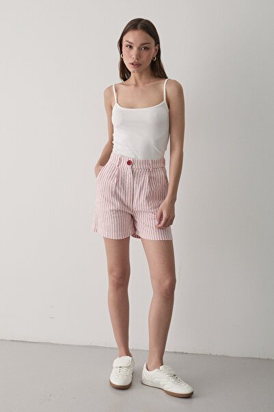 JASTE Kadın Pembe Keten Şort Pantolon