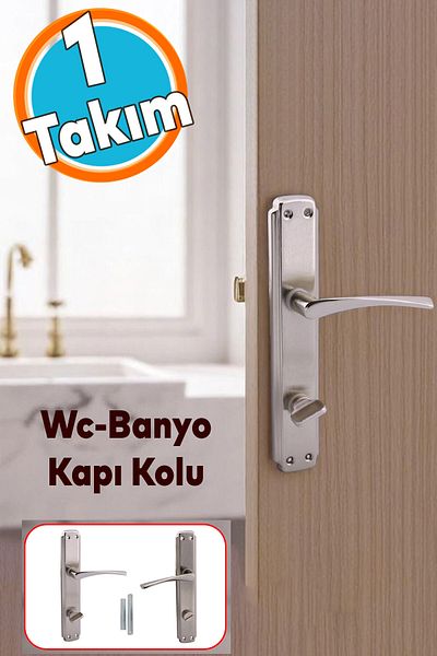 NZB Wc Bathroom Door Handle Nickel Inox with Mirror Suitable for Left Right Lockable Interior Exterior Toilet Door 1 Set