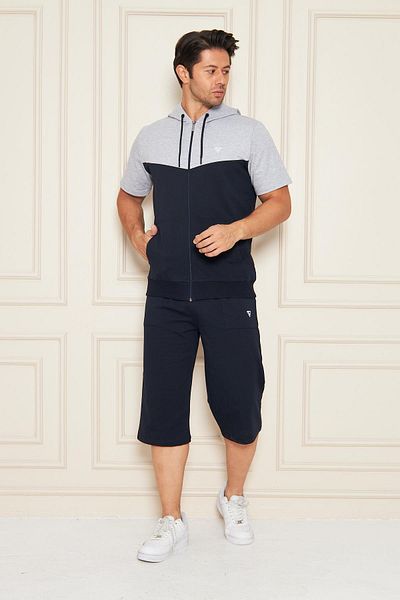 TRENDHİLL Ανδρικό βαμβακερό κουκούλα Capri Suit Grey / Navy Blue 7501-G.L.