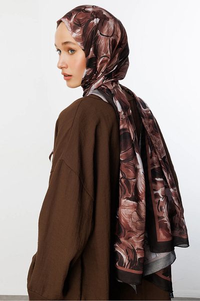 Mooncorn Καφέ βαμβακερό σάλι Rossel Pattern