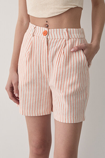 JASTE Kadın Turuncu Keten Şort Pantolon