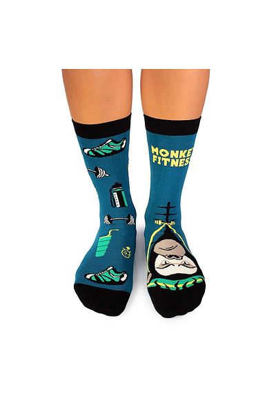 Pirin Hill Cotton Socks Arty Socks Monkey Fitness Guru Turquoise