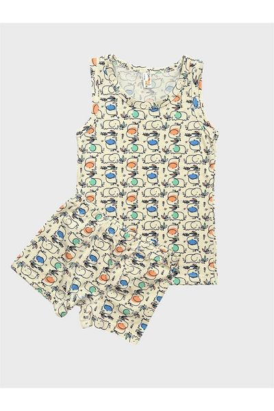tusem butik homewear Σετ μπόξερ αθλητής με βαμβακερό κρεμ χρώμα για αγόρι με σχέδιο ελέφαντα