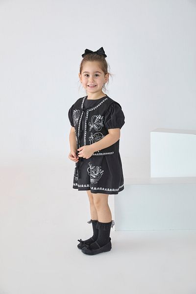 Patique Kids Черен бродиран памучен елек за момиче
