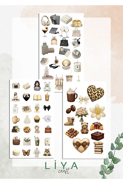 LiyaCraft مجموعة ملصقات مكونة من 5 قطع باللون البني والفهد مناسبة لمجلة Bullet Journal الخاصة بجدول الأعمال