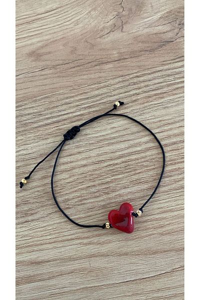 BAE ATOLYE Red Heart Black Bracelet Macrame Gift for Valentine's Day