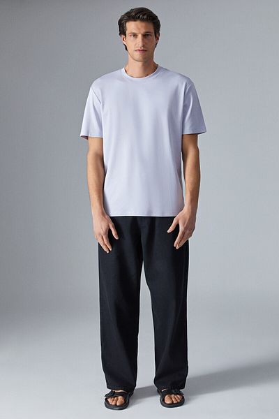 GRIMELANGE Hison Men's Relaxed Crew Neck Short Sleeve Lilac T-Shirt
