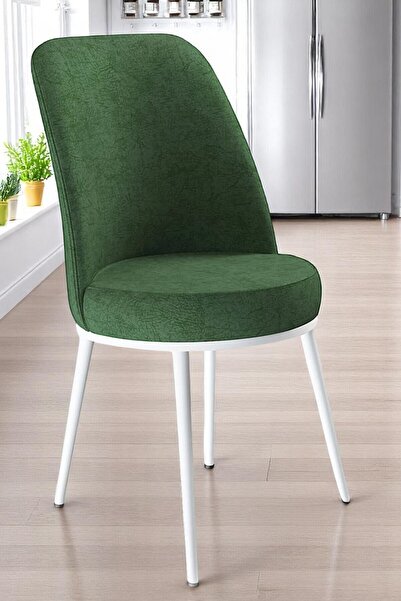 KUMS MOBİLYA 1 Adet Mutfak, Salon ve Yemek Sandalyesi – Kaliteli Kumaş, Beyaz Metal Ayak