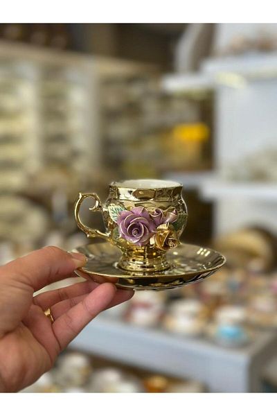 NİŞANTAŞI HOME Handmade Rose Turkish Coffee Cup Set of 6 Pink