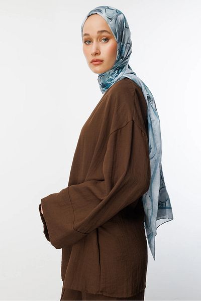 Mooncorn Ice Blue Rossel Pattern Cotton Shawl