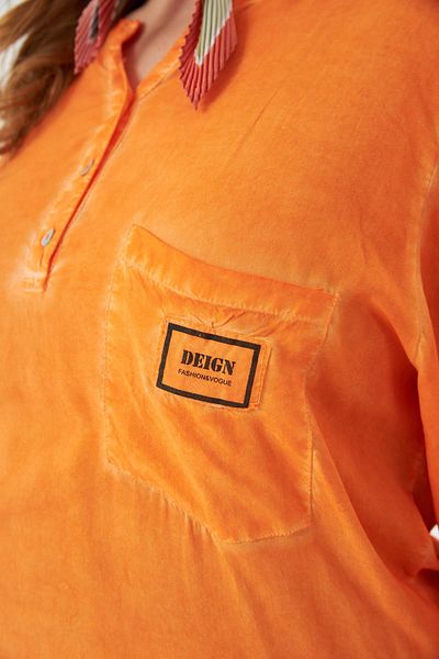 RMG Large Size Washable Blouse with Crest Detail Orange