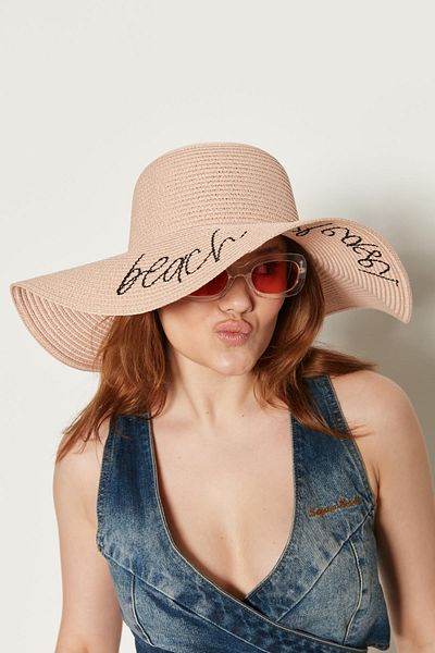 Axesoire 14232-9 Pălărie de paie cu puf scris Beach Please
