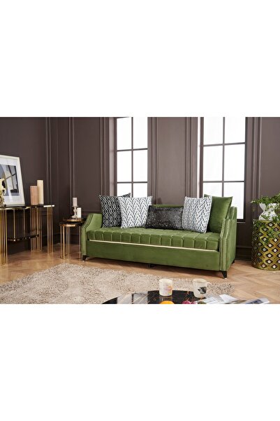 Tutku Yatak Ashley Üçlü Fonksiyonel Yataklı Bazalı Kanepe Koltuk / Çekyat – Ahşap Gövde 80x190 Yatak