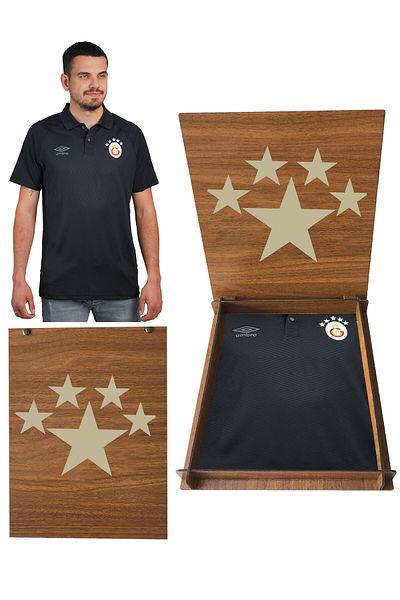 Galatasaray Γνήσιο Umbro 5 αστέρων μαύρο αθλητικό μπλουζάκι 5 αστέρων με ξύλινο κουτί δώρο TF0168