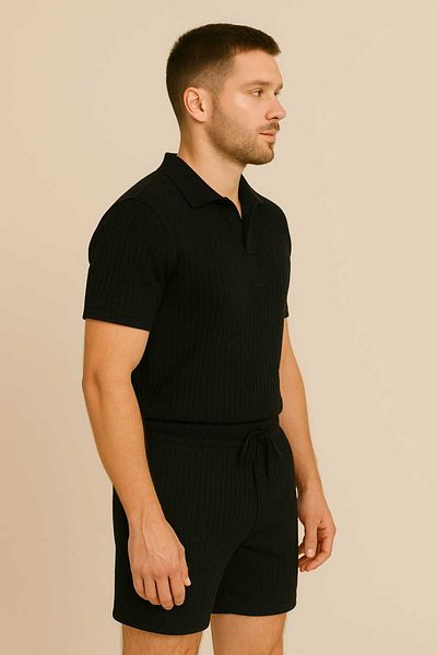 BRLKN Men's Short Sleeve Polo Neck Shorts Suit Ottoman Fabric Summer
