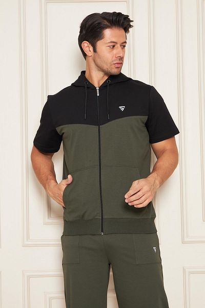 TRENDHİLL Ανδρικό βαμβακερό κουκούλα Capri Suit Μαύρο / Χακί 7501-S.H.