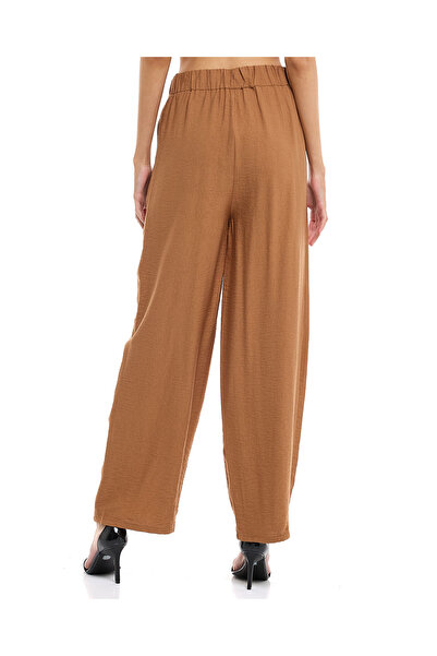 R&B Solid Wide Leg Pants with Drawstring Waist