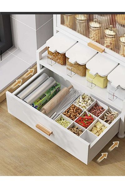 Un Multi-purpose kitchen organizer with shelves for storing spices, seasonings, and cooking tools, white