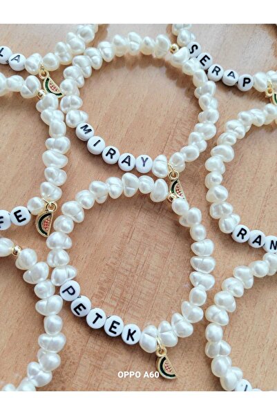 Nas Aksesuar bebek çocuk özel günlere hediye isimli inci bileklik karpuz(İSTEDİĞİNİZ İSİM'İ BELİRTİNİZ) 1 ADET