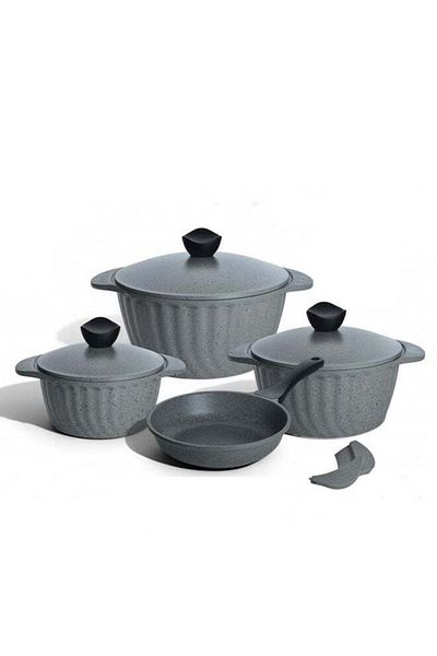 Procila 9-Piece Aluminum Cookware Set With Aluminum Lid Grey