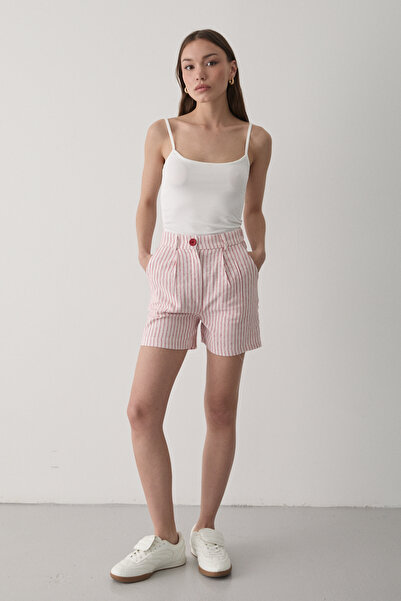 JASTE Kadın Pembe Keten Şort Pantolon