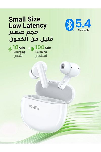 Ugreen HiTune P3 Wireless Earbuds, 28H Playtime, 2 Mics Noise Cancellation, IPX5 Waterproof, White