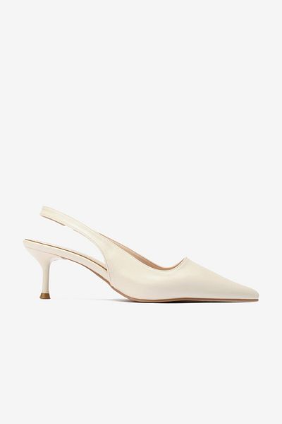 Seniorah Cream Skin Rubber Detailed Women's Heeled Shoes