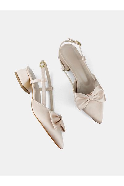 MAGGIO Cream Satin Bow Women's Heeled Shoes