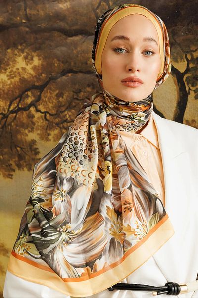 Mooncorn Apricot Larin Pattern Cotton Shawl
